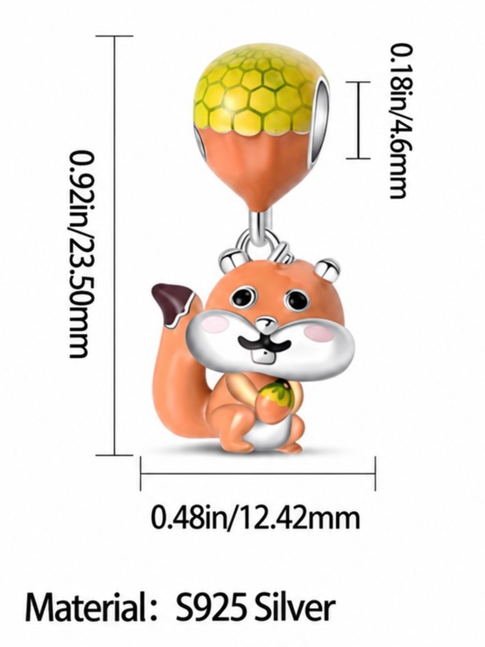 🐿️ Sterling Silver Squirrel Acorn Enamel Dangle Charm